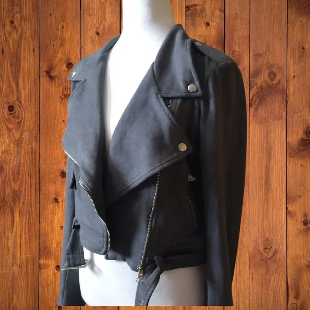 Signature 8 Women's Medium Gray Faux Suede Moto Biker Jacket READ - Picture 5 of 9